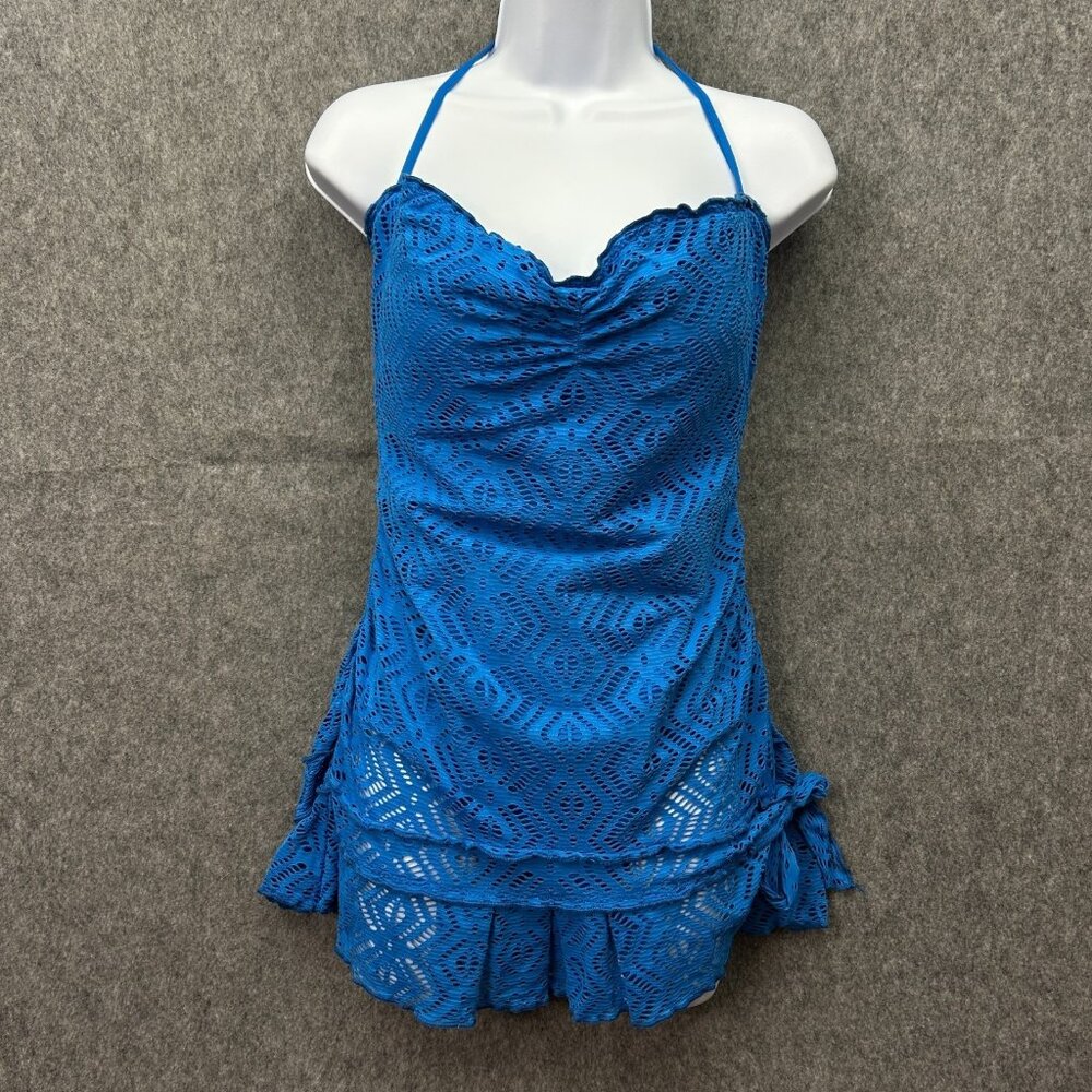 BECCA Royal Blue Crochet Halter One-Piece Swimdress